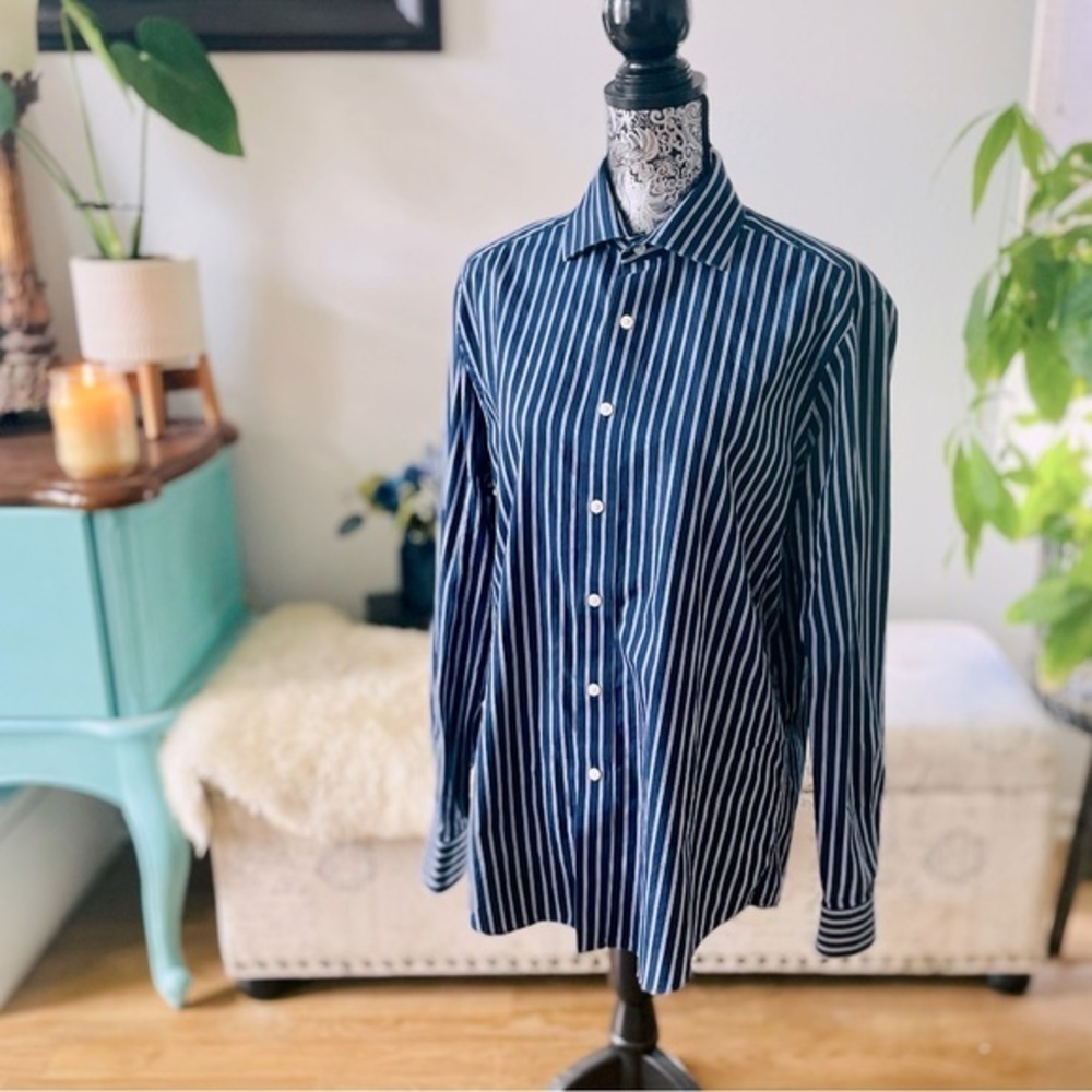 Michael Kors Striped Long-Sleeve Button Down Slim Fit Dress Shirt